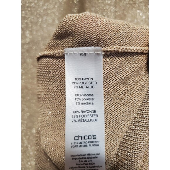 Chico's Gold Shimmer Draped Neck Long Sleeve Sweater Tunic Size 4 (XXL) NWT - Picture 6 of 8